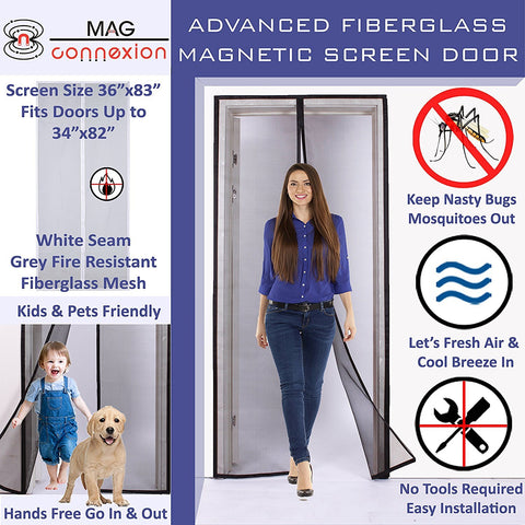 Image of Mag-Connexion Screen Door | 36"x96" White - Fits Door Size up to 34"x95"