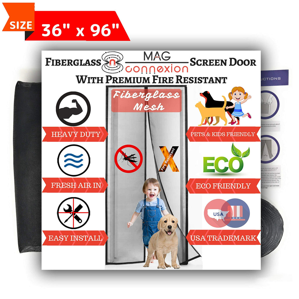 Mag-Connexion Screen Door | 36"x96" Black - Fits Door Size up to 34"x95"