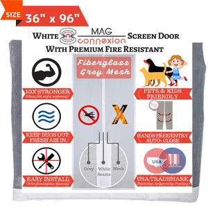 Mag-Connexion Screen Door | 36"x96" White - Fits Door Size up to 34"x95"
