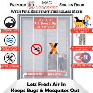 Mag-Connexion Screen Door | 62"x81" White - Fits Sliding Doors Size up to 60"x80"