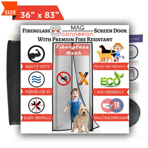 Mag-Connexion Screen Door | 36"x83" Black - Fits Door Size up to 34"x82"