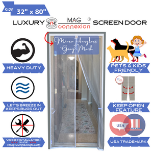 Mag-Connexion Screen Door | 32" x 80" White - Fits Door Size up to 30"x79"
