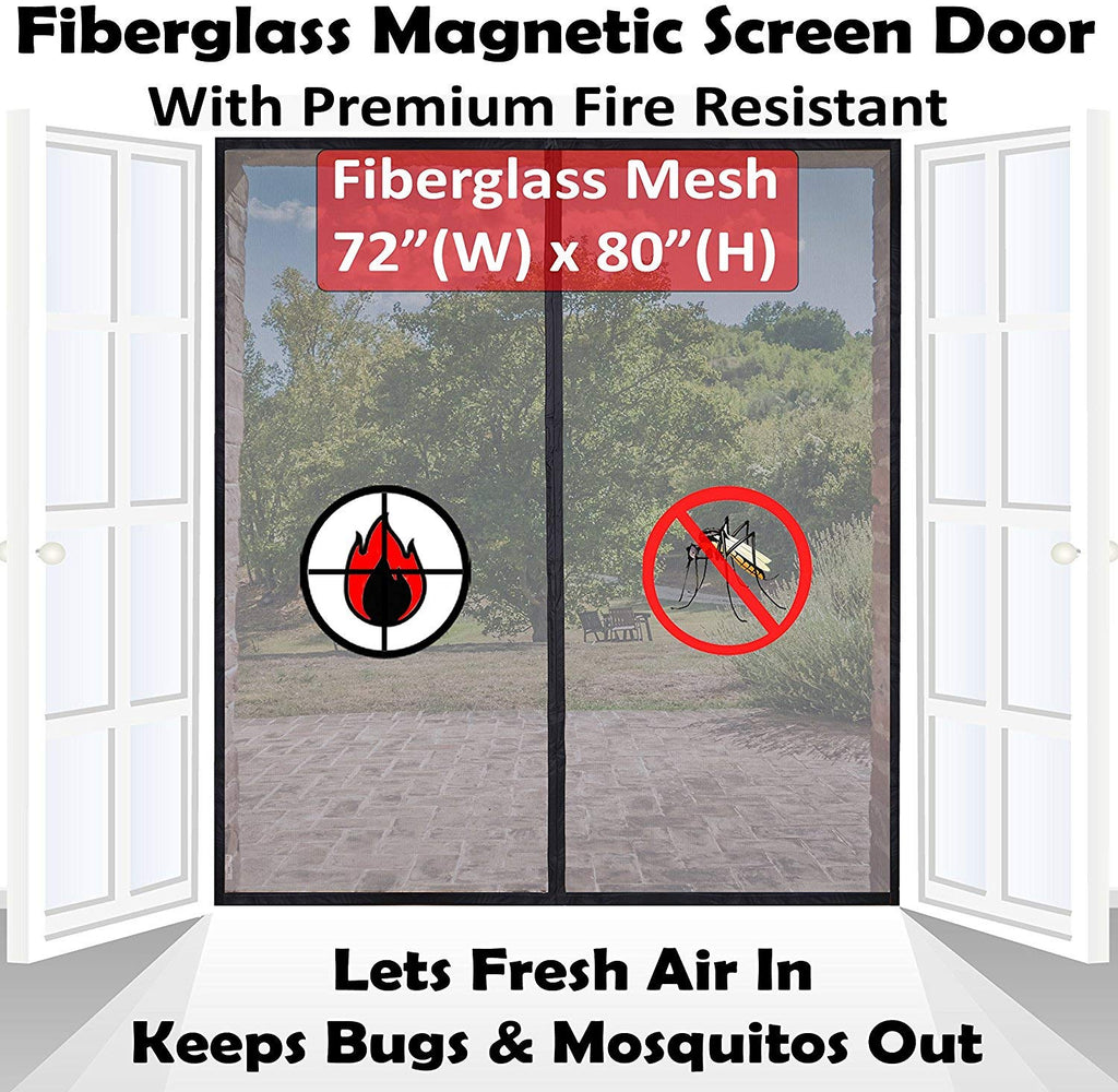 Mag-Connexion Screen Door | 72"x80" Black - Fit Double Doors up to 70" x 79"