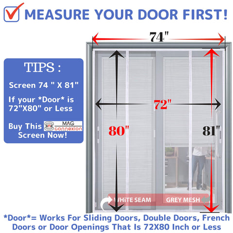 Image of Mag-Connexion Screen Door | 74"x81" White - Fits Sliding Door Size up to 72"x80"