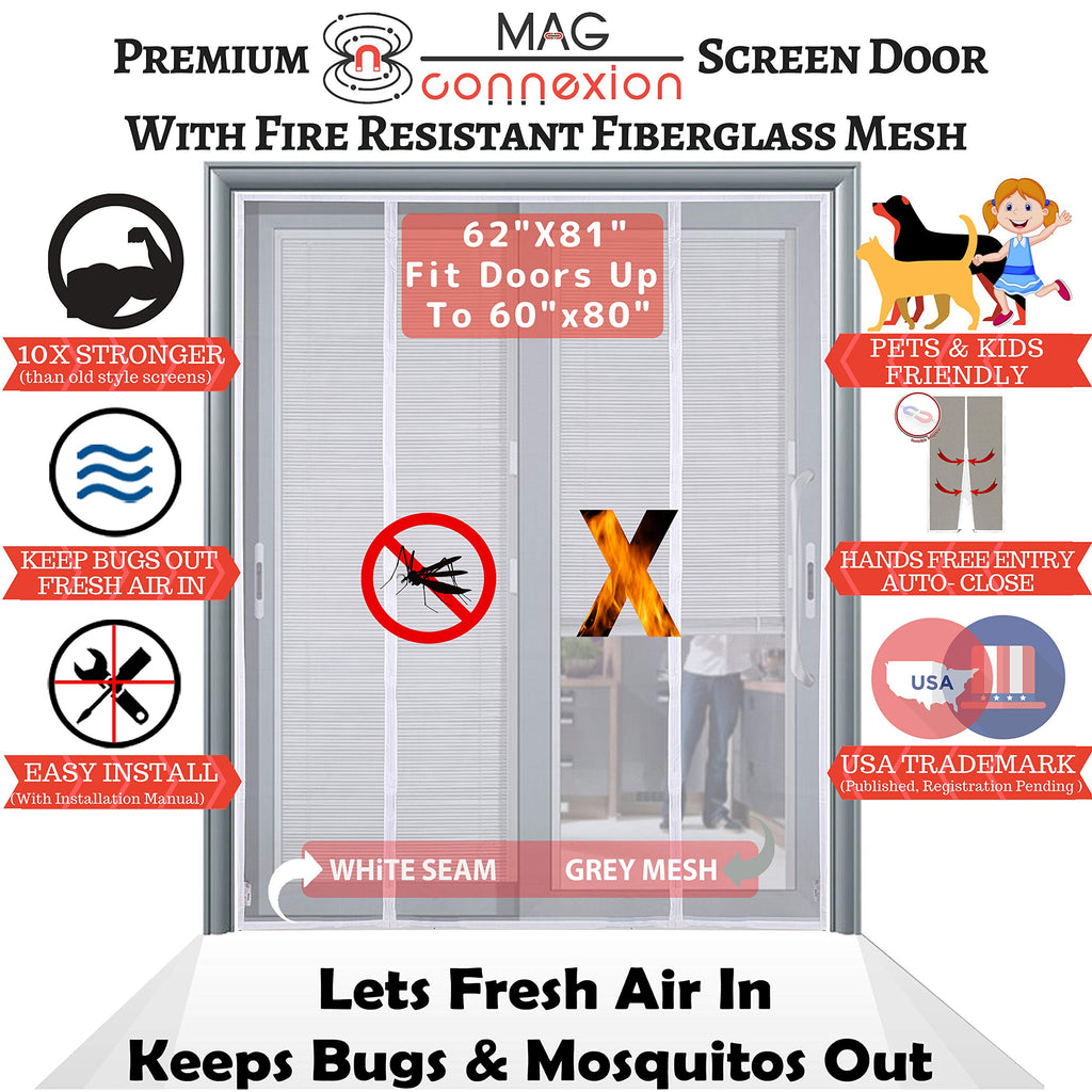 Mag-Connexion Screen Door | 62"x81" White - Fits Sliding Doors Size up to 60"x80"