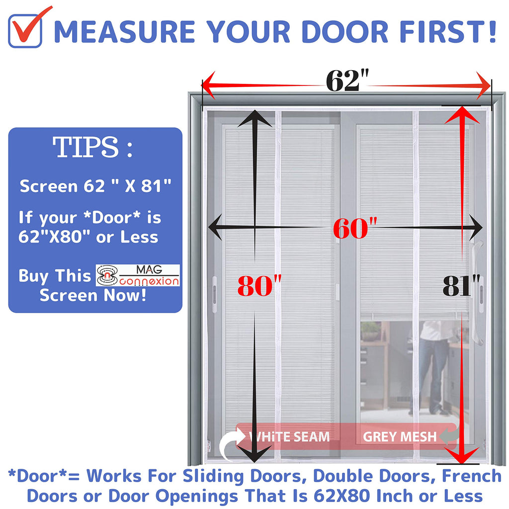 Mag-Connexion Screen Door | 62"x81" White - Fits Sliding Doors Size up to 60"x80"