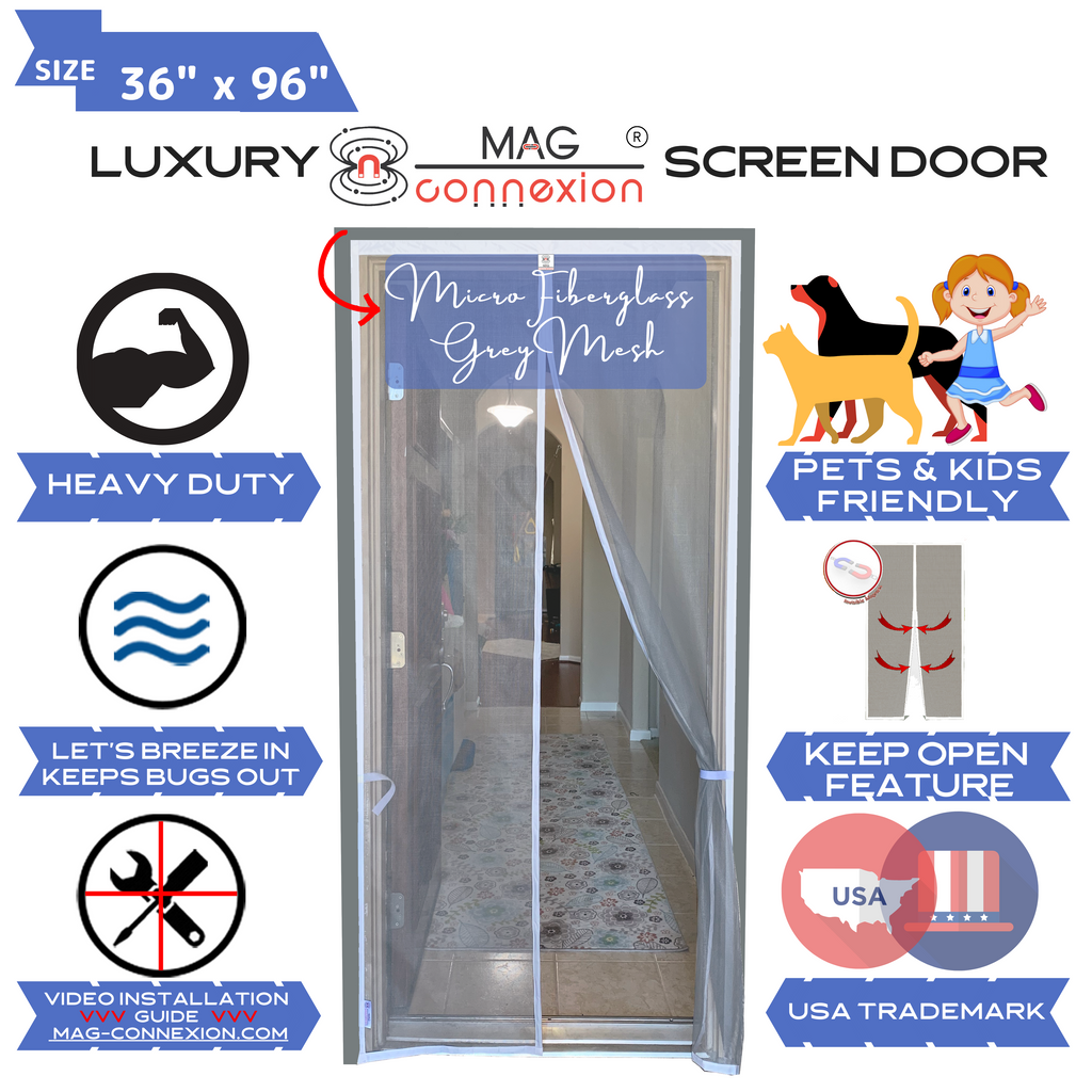 New Luxury Mag-Connexion 2.0 Screen Door | 36"x96" White - Fits Door Size up to 34"x95"
